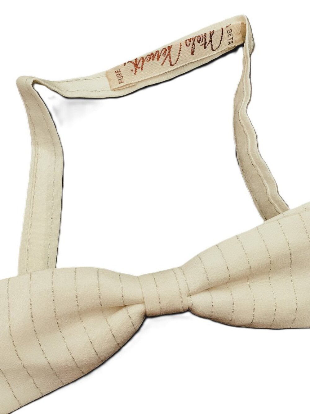 Italian 100% Pure Silk Luxury Bowtie Ivory Color Silver Threads Adjustable Size
